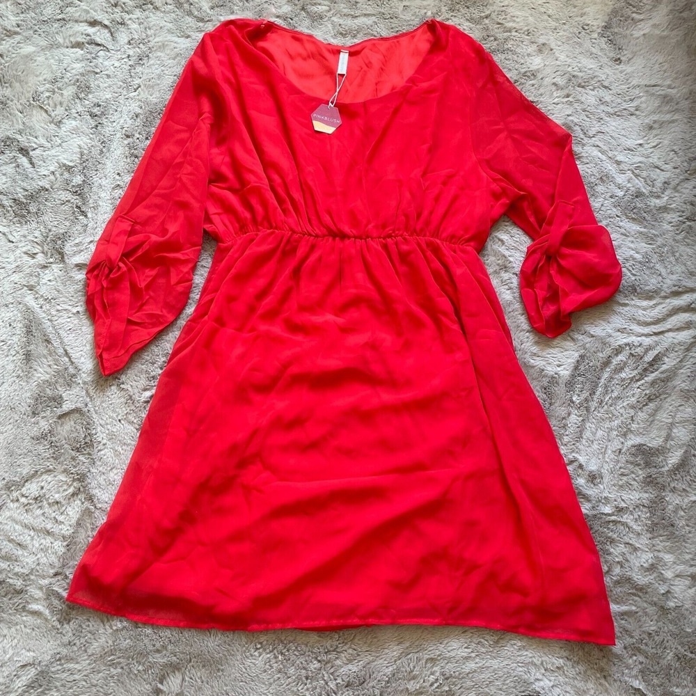 NWT PinkBlush Women Red Maxi Dress Size XXL Long‎ Sleeve V-Neck Belted